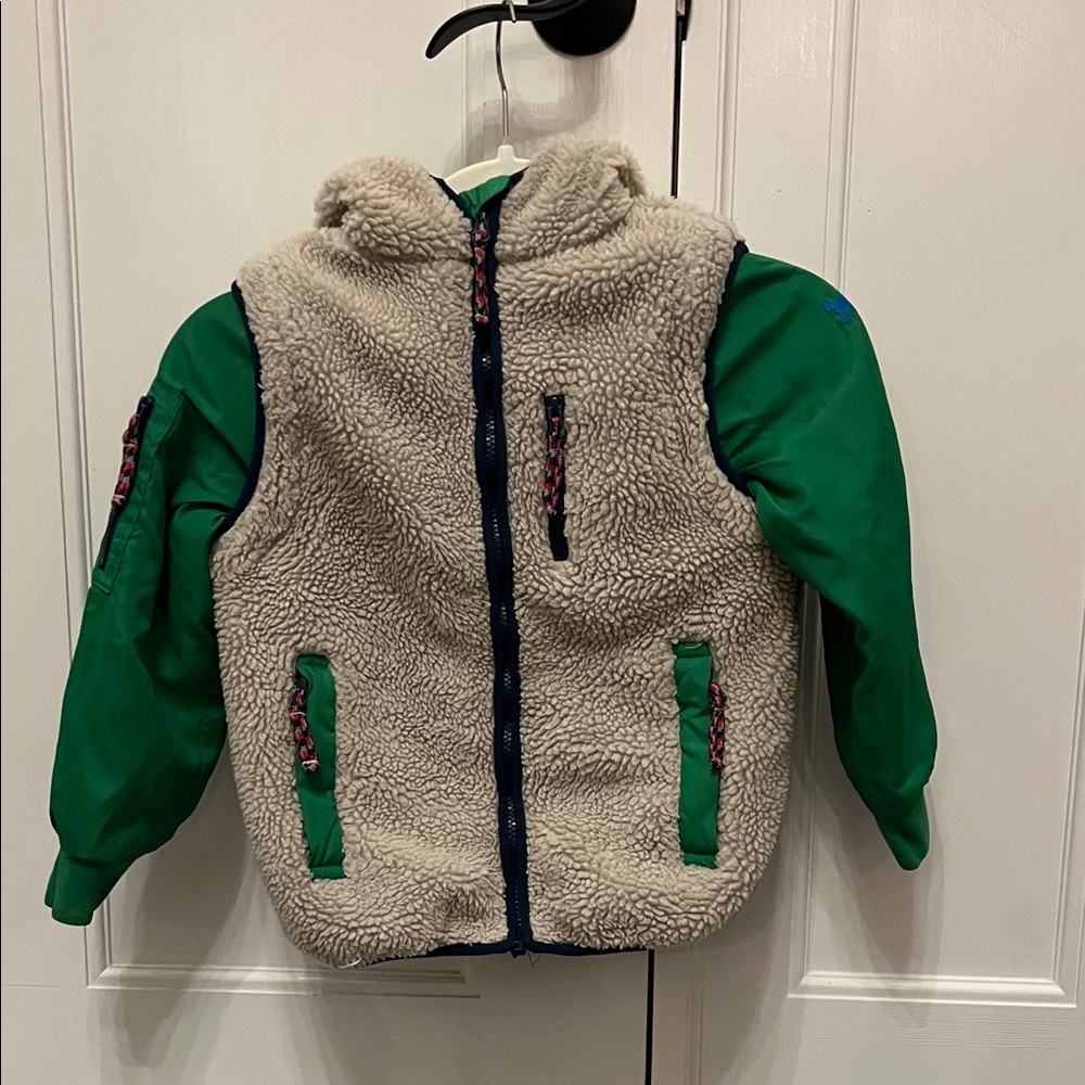 Mini Boden Green and Cream Fleece Jacket/Vest